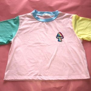 ROMWE Pastel Rainbow Mushroom Crop Top